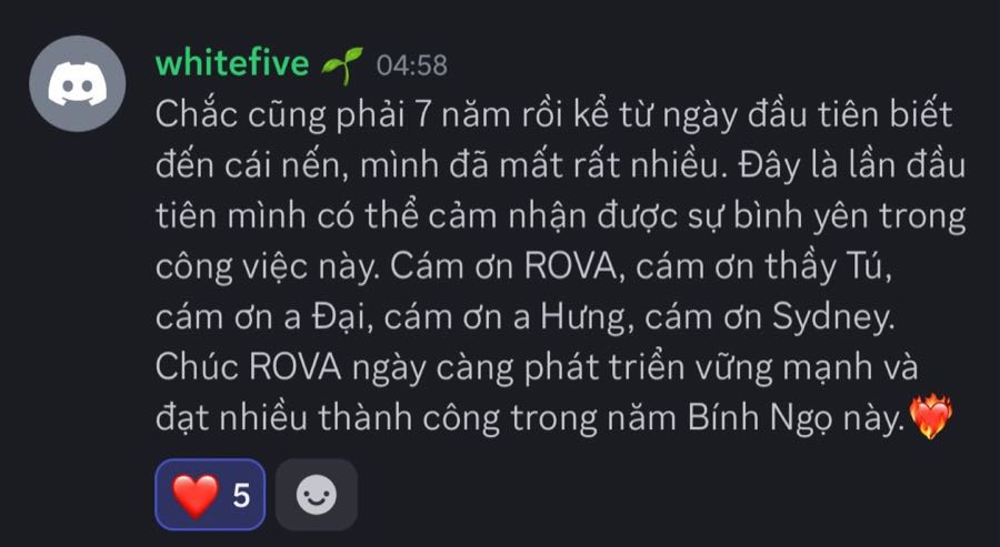 Phản hồi của một thành viên cộng đồng ROVA
